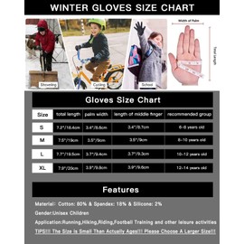 GEEKEO Cycling Gloves Children's Winter Gloves Waterproof Thermal Fleece Winter Gloves Kids Touchscreen Non-Slip Winter Outdoor Running Gloves Training for Boys Girls M 8-10 Years