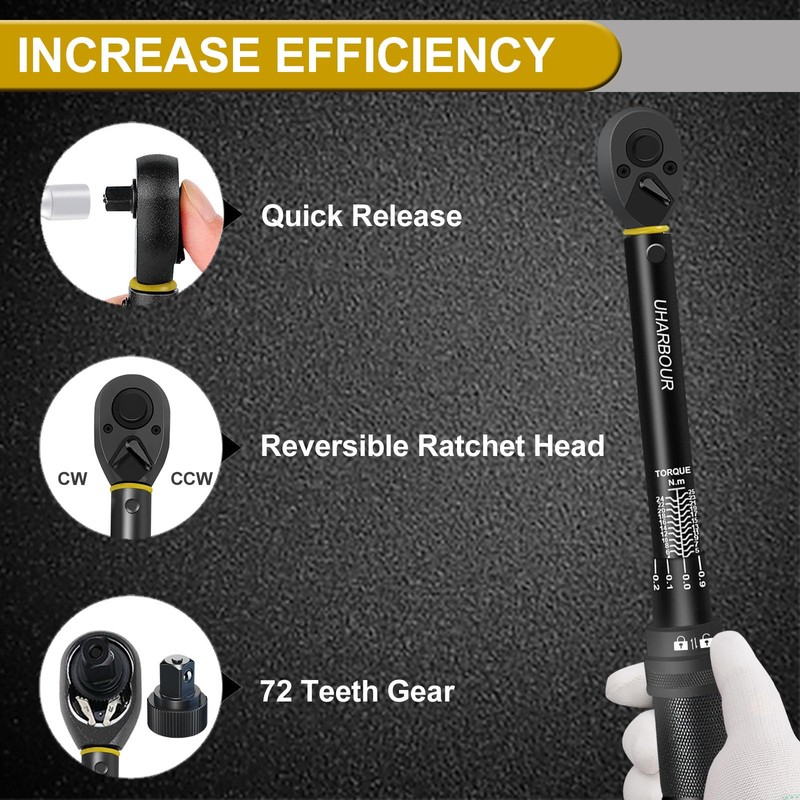 Uharbour Torque Wrench 1/4, 3-25 Nm Bike Torque Wrench, 0.1