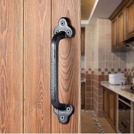 Paquete de 2 manijas de puerta rústica, manija de puerta corrediza de granero de hierro fundido de 9 pulgadas, manija de puerta de metal vintage negra, manija de valla larga antigua para