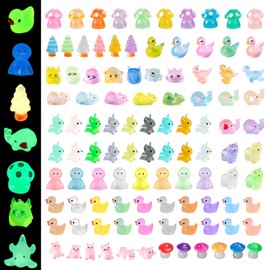 LIINWNIRS 136 PCS Mini Resin Animals Luminous Doll Glow in The Dark Resin Animals Variety Pack for Garden Micro Landscape Aquarium Potted Dollhouse Decor