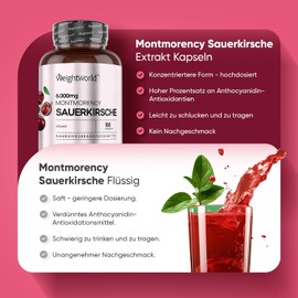 Montmorency Sour Cherry 3,000 mg - 300 mg Sour Cherry Extrackt 10:1 per Serving - 180 Capsules - Natural Ingredients & Laboratory Tested in Germany - Vegans & Vegetarians - Cherry Extract - MaxMedix
