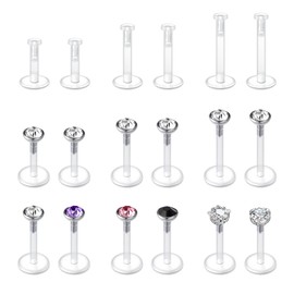 VFUN 16g Clear Lip Stud Surgical Steel & Acrylic Tragus Forward Helix Cartilage Conch Earrings Bioflex Threadless Labret Clear Stud Earrings for School 6/8/10mm