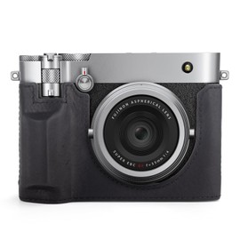 MUZIRI KINOKOO Fuji GFX100 RF Protective Genuine Leather Half Case Compatible with Fuji GFX100 RF/GFX100RF Digital Camera - Bottom Opening and Hand Grip Design - Black