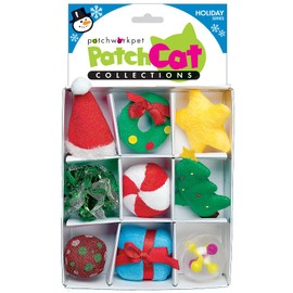 Patchwork Pet Holiday Theme Box Cat Toy 9pc Christmas Plush Set Premium Catnip