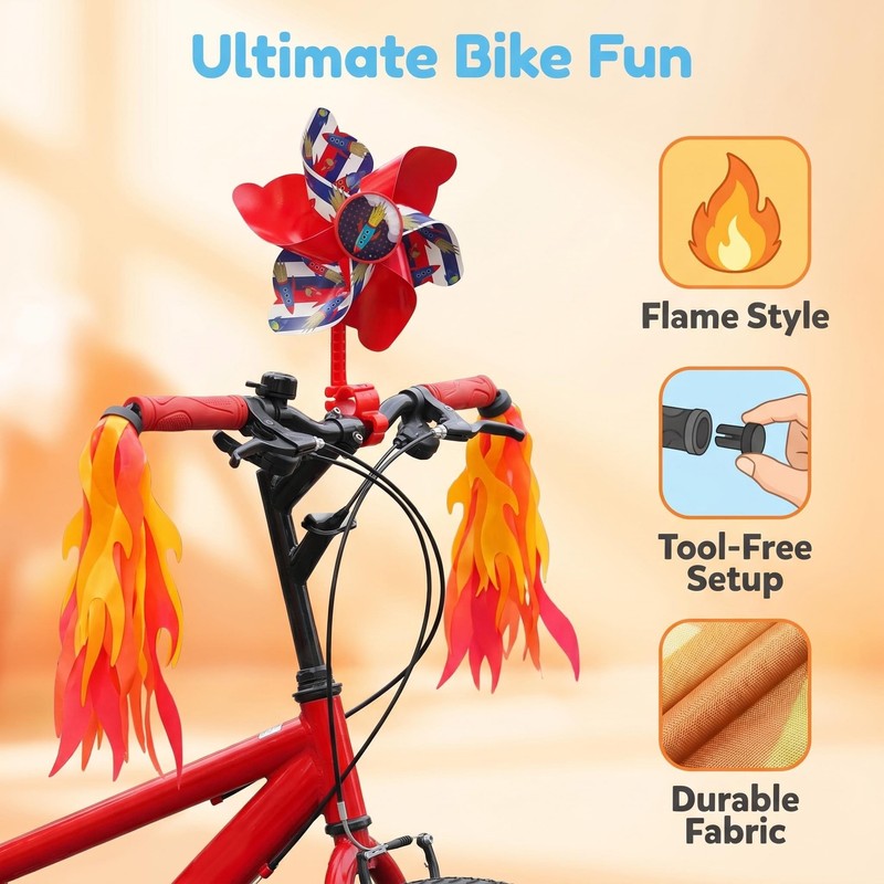 Cullevo Bike Streamers Tassels for Kids Handlebar, 5-Pack with Pinwheel