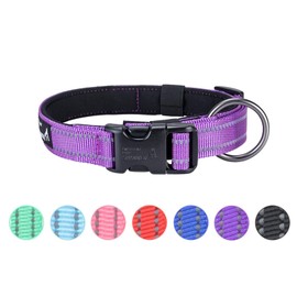 EXCELLENT ELITE SPANKER Reflective Dog Collar Classic Soft Padded Breathable Nylon Adjustable Pet Collar with Quick Release Buckle for Boy Girl Male Female Puppies Small Medium Large Dogs(Purple-L)