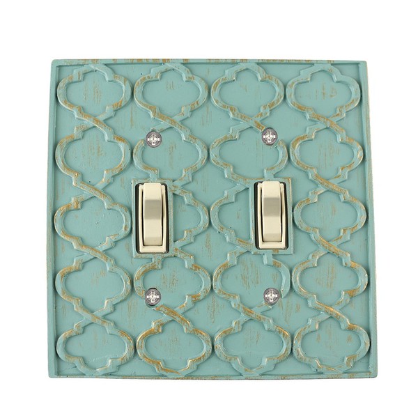 Meriville Moroccan 2 Toggle Wallplate, Double Switch Electrical Cover Plate, Buckingham Green with Gold