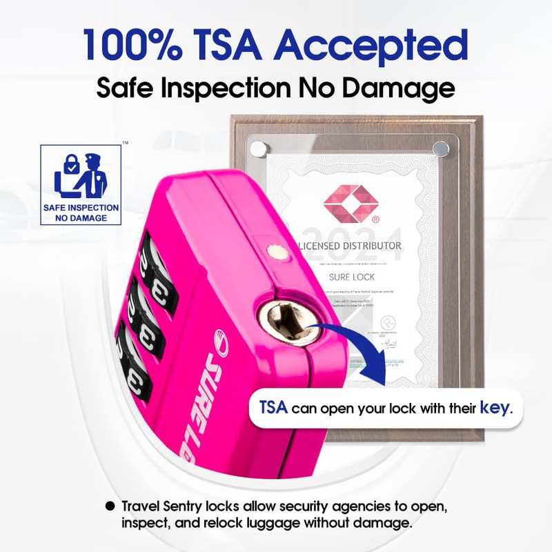 SURE LOCK TSA Approved 4-Digit Resettable Combination Luggage Locks with