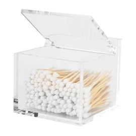 Dealpoli Qtip Holder with Lid Cotton Balls Swab Organizer Acrylic Cotton Square Pads Holder Makeup Pad Cosmetic Storage Case Q-tip Dispenser for Dresser Countertop(DP011)