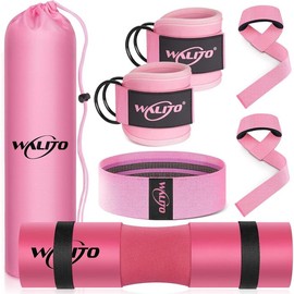 WALI 8Pcs Barbell Pad Set for Hip Thrust - Squat Pad,Gym Accessories for Women with Bar Bad,Bench Press, with Gym Ankle Straps,Resistance Bands for Working Out,Lifting Strap,Carry Bag straps - Color: Pink