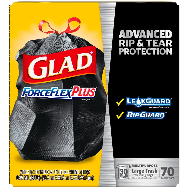 Glad® ForceFlex® Drawstring Trash Bags, 30 Gallons, Black, Box Of