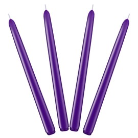 Set of 4 Purple Taper Candles, Unscented Dripless 10 Inch Tall Solid Colored Candlesticks for Christmas Dinner Wedding Party Home Decor - 8 Hour Burn