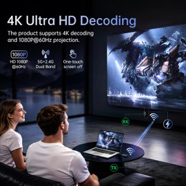 biaze USB C Wireless HDMI Transmitter and Receiver, 165 FT/50M Plug & Play Portable 5G+2.4G Extender 4K Decode Input 1080P@60Hz Output for Video and Audio to Monitor from PC/Projector/TV Box