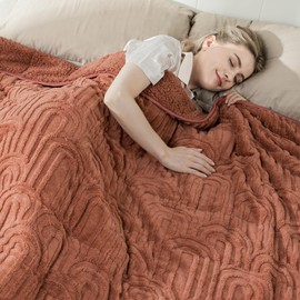 Cottonblue Jacquard Weighted Blanket for Adults 15 lbs Queen Size, Cozy Fluffy Sherpa Fleece Weighted Throw Blankets 60" x 80" for Sleep Relax, Fuzzy Warm Arch Heavy Blanket for Bed Couch, Rust Pink