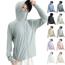 HOTIAN 2024 Summer Rash Guard, Men's, Women's, UV Protected Hoodie, Cool to Touch, Long Sleeve, Hooded, UPF 50+, Sun Protection Wear, Outerwear, Lightweight, Breathable, Body Cover, womens grey