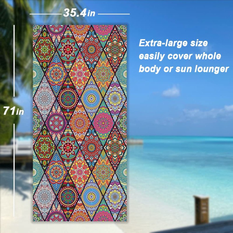 Beach Towel Sand Free 180x90cm Pool Towels with Travel Bag,Oversized