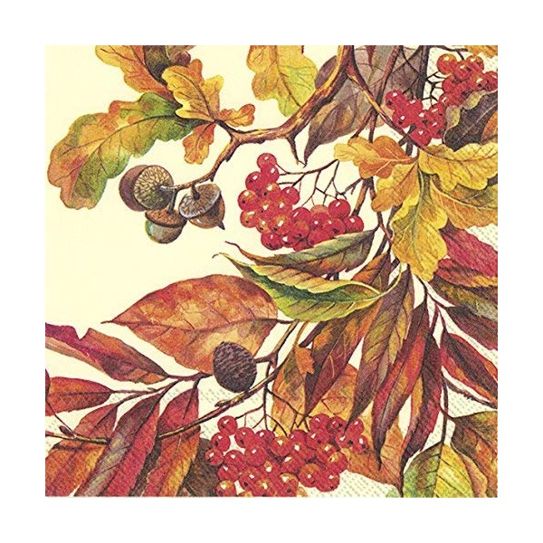 Papierservietten, Herbstblätter, cremefarben, 20 Stück pro Packung, 33 cm, quadratisch