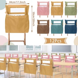 Estune 24 Pcs Morandi Color Student Chair Pockets for Classrooms Chair Bag School Seat Pockets Storage Classroom Chair Organizer with Name Tag for Table Desk Organizing Book Holders, 19.7 x 17.3 inch