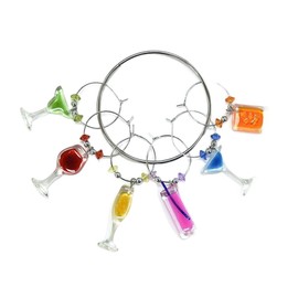 Prodyne MiVino Wine Glass Charms, Colorful Cocktail Theme, Set of 6