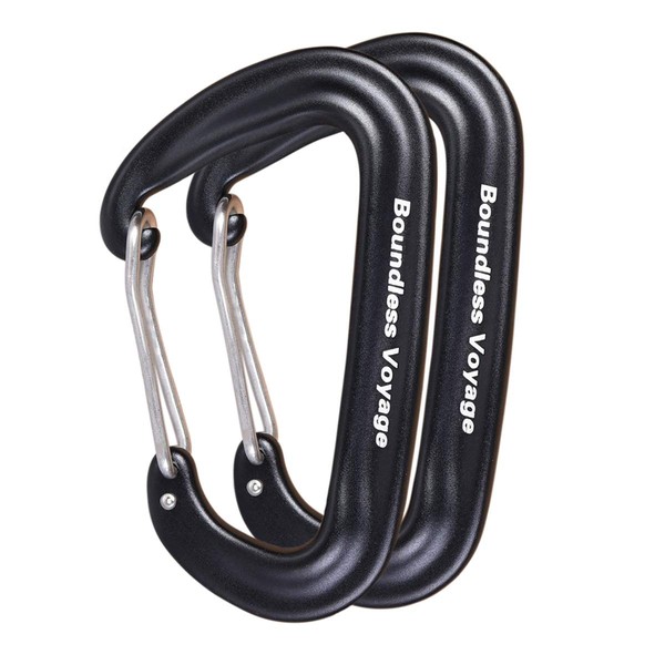 Boundless Voyage BV1026 Carabiner for Mountain Climbing, High Strength, 12 kN [2200 KG], Small, D-Ring, 7075 Aluminum Alloy, Ultra Lightweight, Hammock, Climbing, Rescue, Outdoor Equipment, 3 Colors (Blkx2)