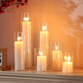 Shihanee Set of 12 White Pillar Candles and Glass Cylinder Vases 6 Sizes Clear Cylinder Candle Holders for Pillar Candles Home Table Centerpieces Decoration