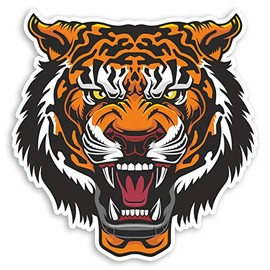 2 x 10cm High Angry Tiger Face Vinyl Sticker Decal #31584