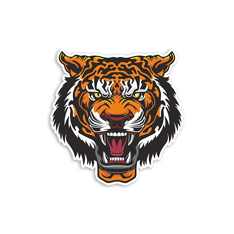 2 x 10cm High Angry Tiger Face Vinyl Sticker Decal
