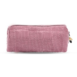 Boobeen Cosmetic Bag for Women, Corduroy Makeup Bag Travel Make Up Organizer Tool Pouch Small Makeup Bag for Purse, Zipper Portable Storage Bag, Cute Makeup Pouch Toiletry Bag for Girls (Pink)