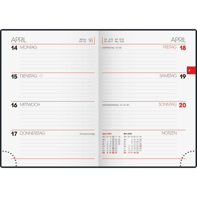 BRUNNEN Taschenkalender Mod. 731 2026 | A6, Kunststoff, schwarz