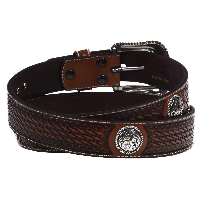 ARIAT Men's Basket Stamp Circle Concho Belt, Tan, 40