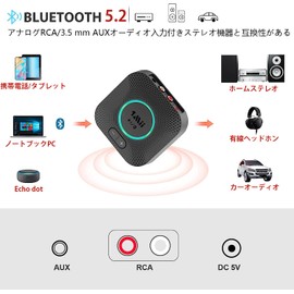 1Mii Bluetooth 5.2 Receiver, Audio, Bluetooth Receiver, APTX HD, aptx LL, Low Latency, AAC RCA / 3.5 mm Aux, Supports Automatic Connection, Volume Adjustment, Connects 2 Devices Simultaneously, No