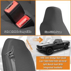 Kistrba Front Truck Seat Cover Compatible with 1998-2002 Dodge Ram Quad Cab 1500-3500, Knitted Heavy Duty 40/20/40 Split Seat Cover with Integrated Seatbelts