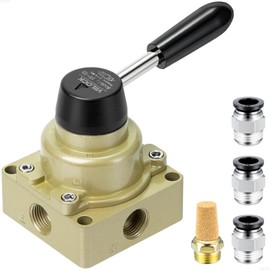 VIILOCK Rotary Lever Hand Valve HV-03, 3 Position 4 Way 3/8" NPT Pneumatic Manual Control Air Flow Valve (3/8" NPT)