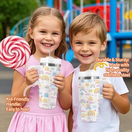 TNASURHUS 14oz Rainbow Tumbler with Handle and Straw, Stainless Steel Vacuum Insulated Tumblers, Birthday Gifts for Rainbow Lover, Daughter, Son, Sister