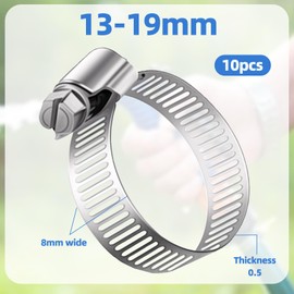 10pcs Hose Clips -Modurio 304 Stainless Steel Jubilee Clips, Adjustable 13-19mm Hose Clamps for Vent Pipe/Drain Pipe/Exhaust Pipes/Water Pipes