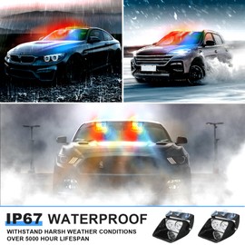 Red Blue 24Leds Dash Emergency Lights Emergency Warning Strobe Lights 19 Modes with Suction Cups Base for Snow Plow, Trucks, Construction Vehicles