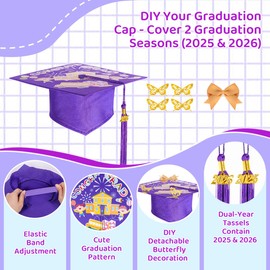 WIKITOT Kindergarten Graduation Cap and Gown, Purple Preschool Graduation Outfit with 2025 & 2026 Tassels, Preschool Graduating Outfit for Girls Boys（31inch）