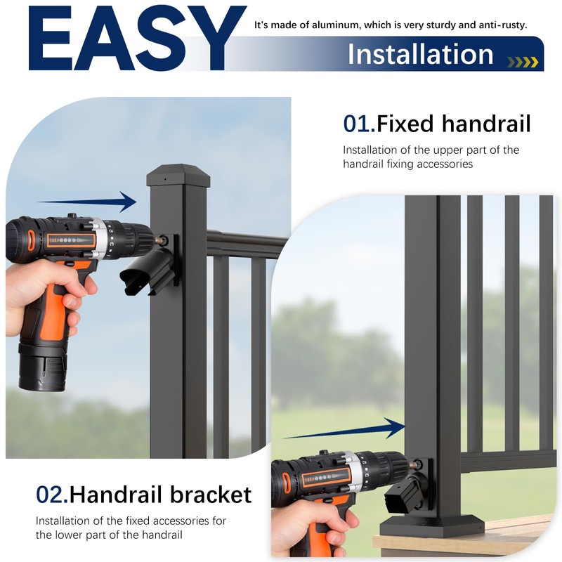 Egadis 4 Pack Aluminum Adjustable Railing Bracket with Stair Foot,
