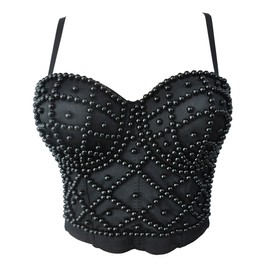 bslingerie® Madonna Style Metallic Studs Bustier Bra Corset Top (XL, Black Pearl)