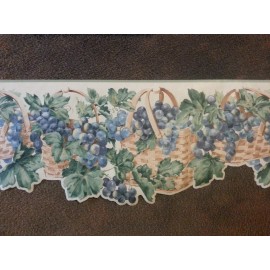 York Wallpaper Border Scalloped 10" Concord (Purple) Grapes Basket Leaves FS4738