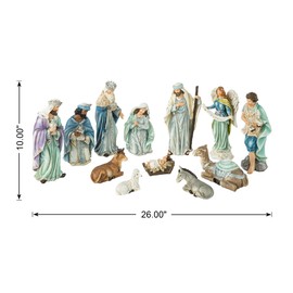 Glitzhome 12Pcs Nativity Figurines Sets for Christmas Indoor, Deluxe Blue Resin Christian Nativity Set Xmas Nativity Scene Tabletop Ornaments Miniatures Statue Nativity Figures Collectible 10" x 26"