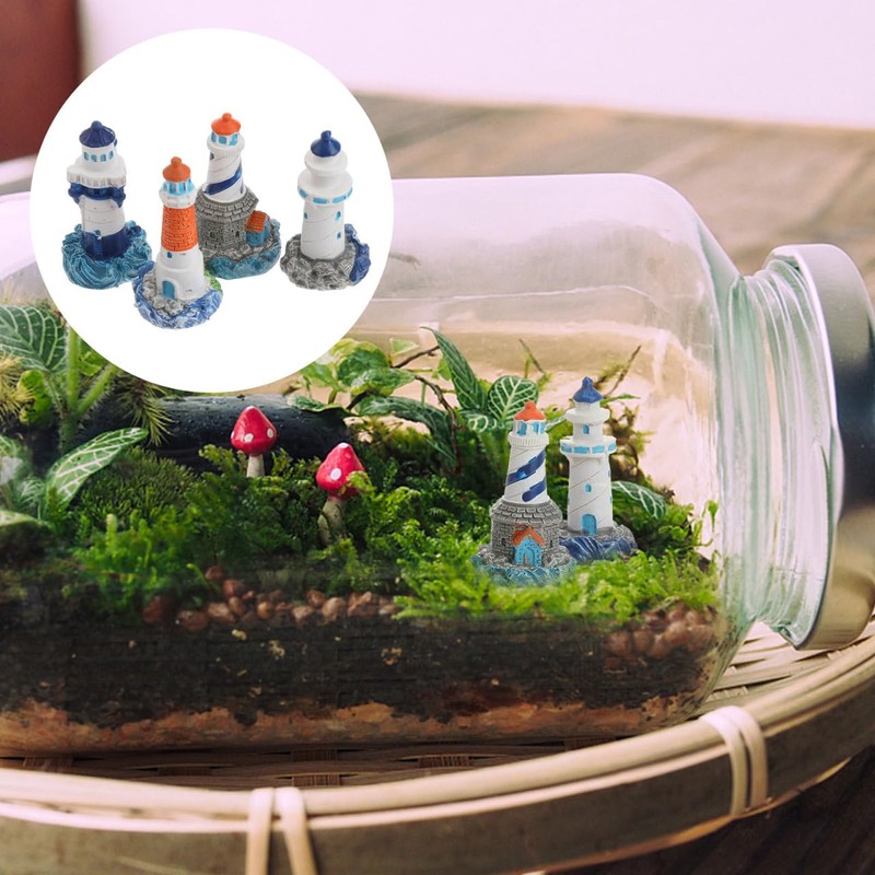 Garneck Mini Resin Lighthouse Ornaments Mediterranean Style Miniature Garden Decor