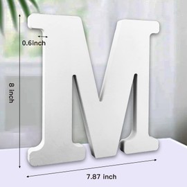 AOCEAN 8 Inch White Wood Letters, Unfinished Wooden Letters for Wall Decor Decorative Standing Letters Slices Sign Board Decoration for Craft Home Party Projects (M)