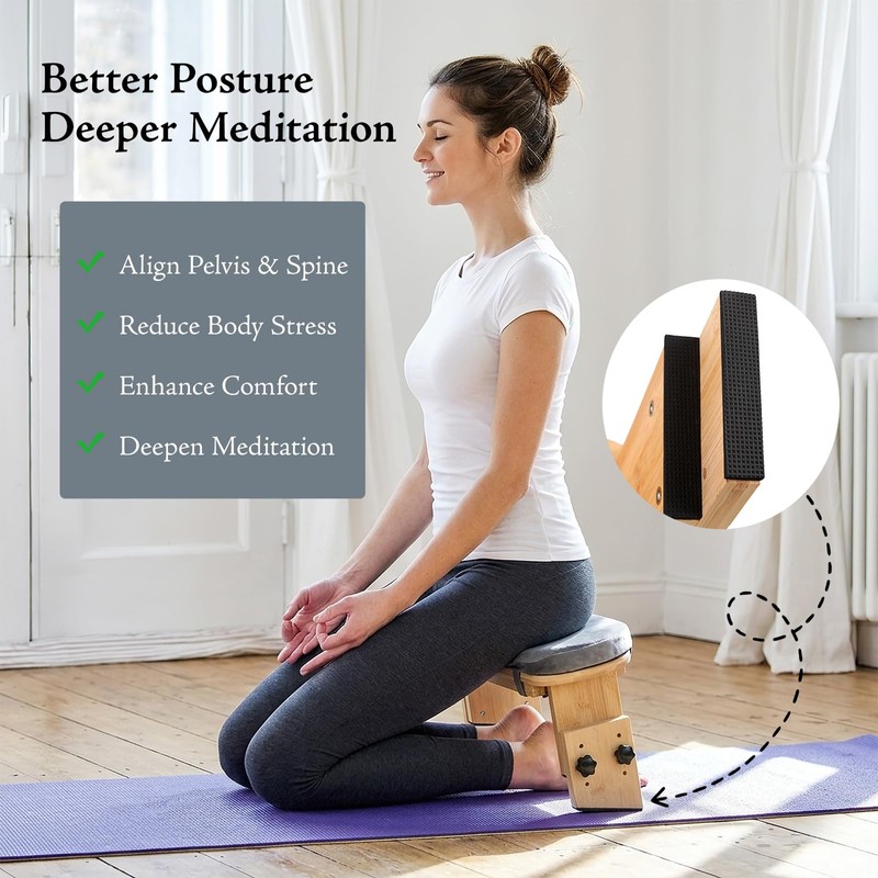 Adjustable Height Meditation Bench with Velvet Cushion
