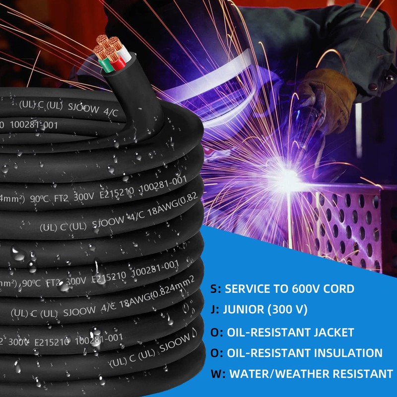 18/4 Wire SJOOW 18 AWG 4 Conductor Control Cable,18 Gauge
