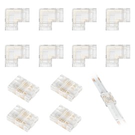 4 Pin Led Strip Connectors, 8Packs Led Light Strip Connectors Kit 8Pcs 4 Pin Transparent L-Shaped Connectors 4Pcs 4Pin Strip to Strip Connectors, Led Connectors for 10mm Width RGB COB Led Strip Lights