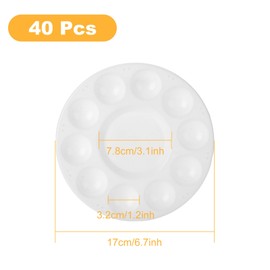 GBACHOOSE 40Pcs Artists Paint Palettes, Round Paint Palette Tray with 10 Wells and 1 Central Reservoir, Plastic Round Palette for Watercolor Professional Art Painting DIY Craft (White, 6.7 inch)
