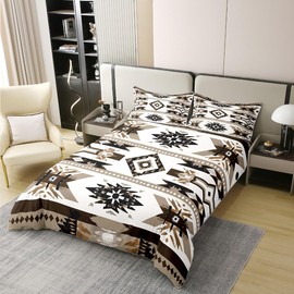 Erosebridal 100% Cotton Western Bedding Set,Southwest Aztec Comforter Cover,Ethnic Tribe Quilt Cover for Kids Teen Adults,Black White Brown Bedspread Cover,Vintage Bohemian Decor Queen Duvet Cover