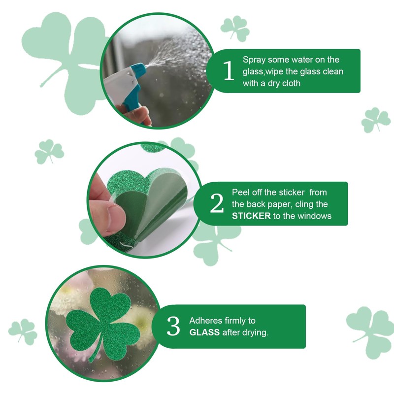 Glitter St. Patrick's Day Window Clings Greem Shamrock Double-Sided Irish