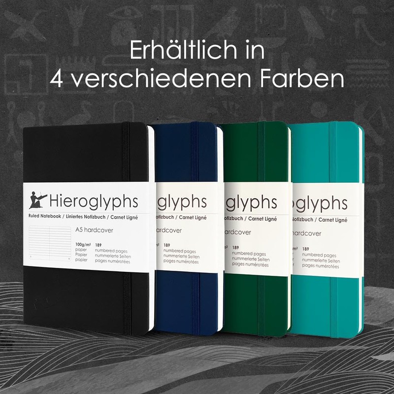Hieroglyphs Notebook A5 Hardcover, 189 Numbered Pages, 3 Colours, Organiser